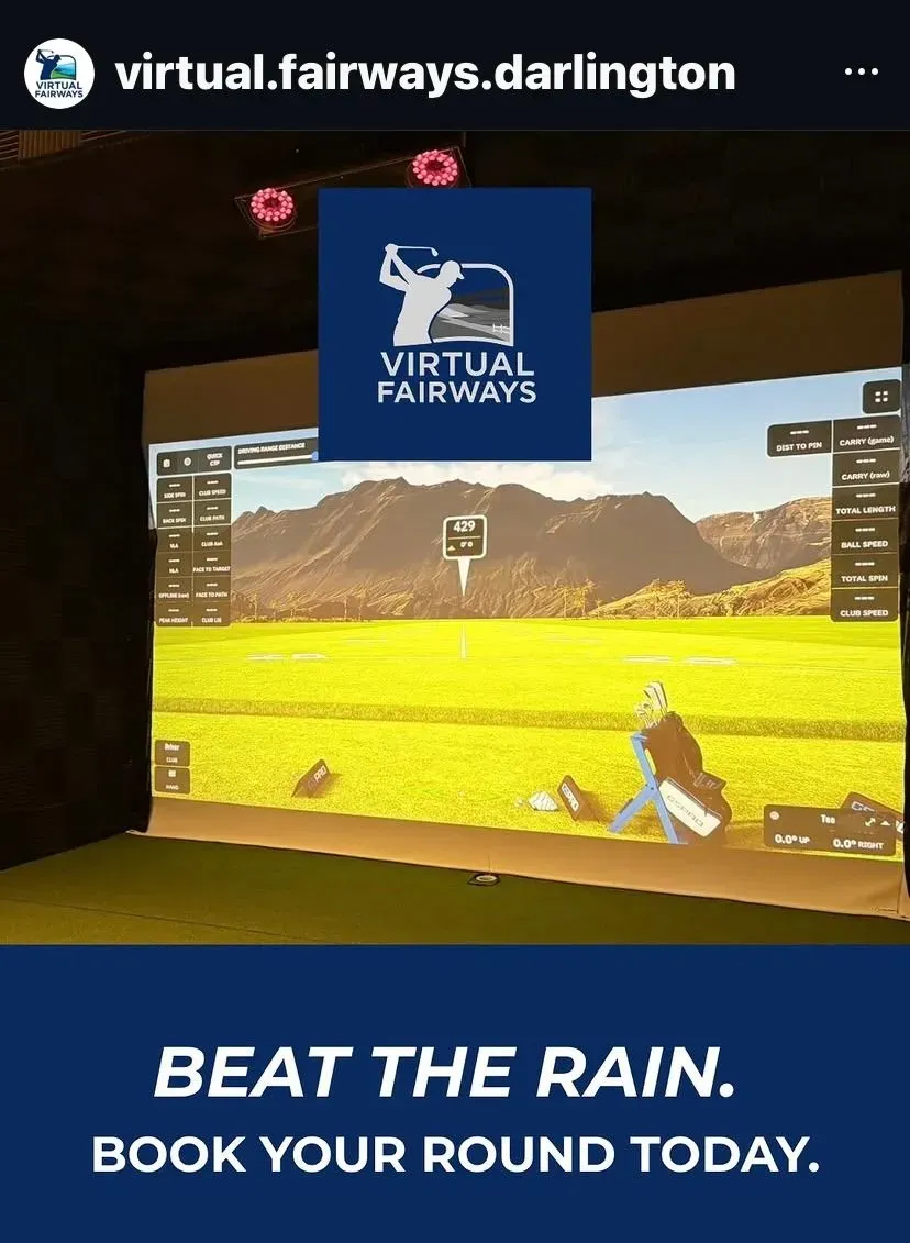 Playing golf indoors at Virtual Fairways while it rains outside in Darlington